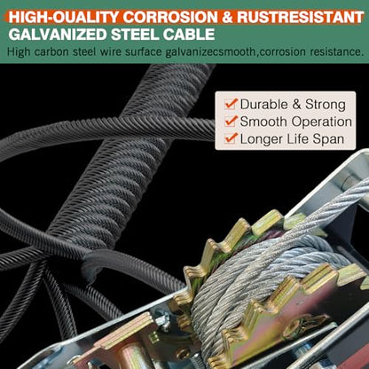 4410lbs Come Along Winch,2T Pulling Capacity,12ft Steel Cable - size: 2 Ton