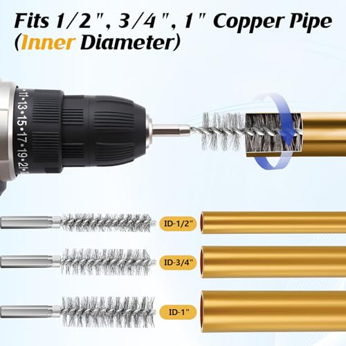 Copper Pipe Cleaner for Drill Set, 1/2", 3/4", 1", Blue - color: Blue, size: 1/2", 3/4'', 1"