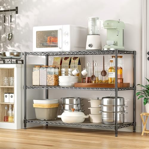 3-Shelf Adjustable Storage Shelves 35.1" W x 14" D x 36" H Metal Shelving Unit 450LBS Heavy Duty Wire Rack Small Organizer with Shelf Liners for Kitchen Pantry Bathroom Closet Garage Black - color: Black, size: 35.1" W x 14" D x 36" H-3 Tier