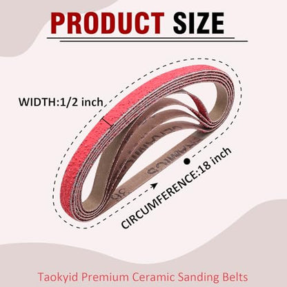Taokyid 1/2 x 18 Inch Ceramic Sanding Belts, 36 Grit, 20 Pack - color: 36 Grit (20 pack)
