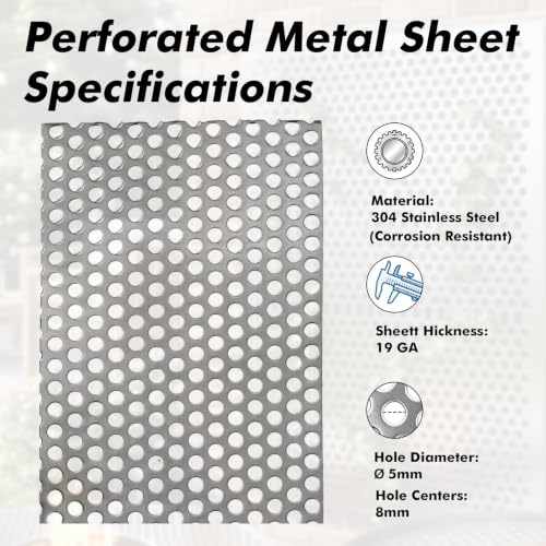 Perforated Stainless Steel Sheet, 19GA expanded Metal mesh 0.2" Aperture (About 5mm), 304 Stainless Steel Mesh Panel, Flue Ventilation, Filtration, Speaker Grille(1pcs 11.9'' x 5.9'' Rectangle) - color: 1pcs 11.9'' x 5.9'' Rectangle