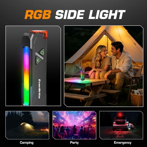 EverBrite Flat Rechargeable EDC Flashlight with RGB/UV Light for Home - color: Black