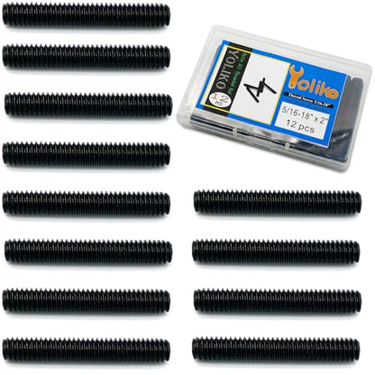 12pcs Black Zinc Fully All Threaded Rod Carbon Steel Long Thread Screw 5/16x2 for Furniture Garden Railing Mounting Assembly Fastening Steel Frame Connection Full Thread Rod for Furniture - size: Black-Zinc 5/16x2 Inch-12P