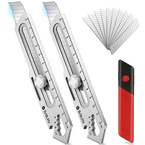 BIBURY 2 Pack 18mm Retractable Utility Knife, Stainless Steel Box Cutter - color: Silver