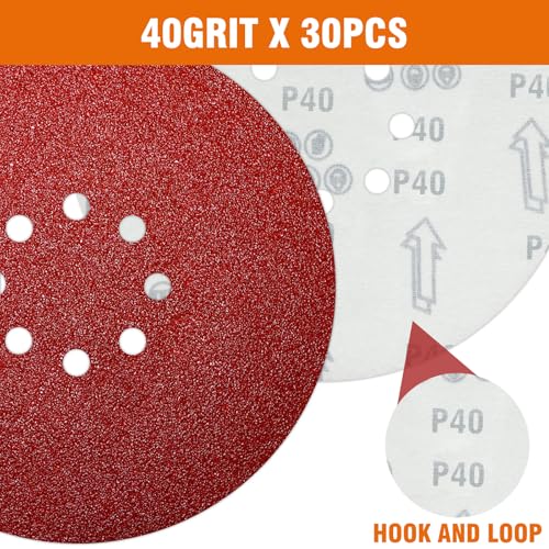 30 PCS 9 Inch Drywall Sanding Discs 40 Grit 8 Hole - color: 8 Hole, size: Grit 40