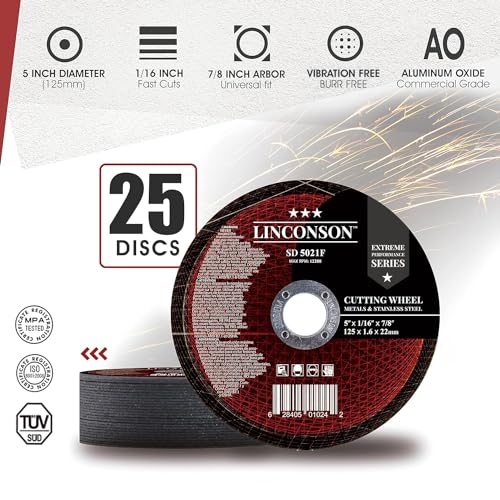 LINCONSON 25 Pack 5 Inch Cut Off Wheel for Metal & Stainless Steel Used On Angle Grinder 5”x1/16”x7/8" Flat Disc (SD 5021F) - style: 5 Inch 25 Pack