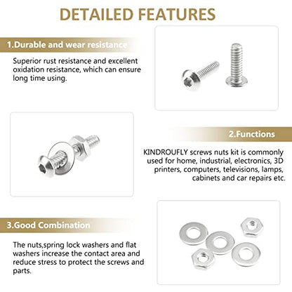 152 Pieces #10-24 x 1/4", 5/16", 3/8", 1/2", 5/8", 3/4", 1", 1-1/4", Button Head Socket Cap Screws Nuts Washers Assortment Kit, 304 Stainless Steel, Fully Machine Thread - size: #10-24, style: Button Head