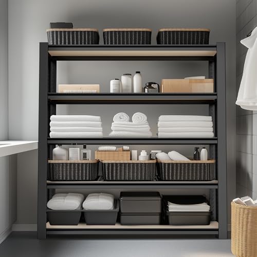 WORKPRO 5-Tier Black Shelving with Board, 48”W x 24”D x 72”H, 3000LBS Load - color: Black, size: 48"W x 24"D x 72"H