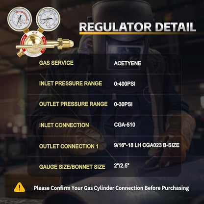 CDL LX65 Medium Duty Acetylene Regulator CGA510,Forged Brass - size: Medium Duty, style: Acetylene