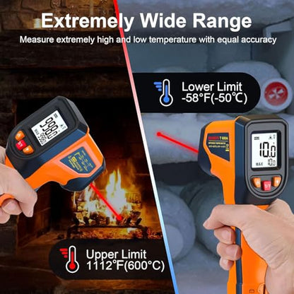 DEASOMIYE Infrared Thermometer Gun, -58°F~1112°F Laser Thermometer Temperature Gun, Non Contact IR Temp Gun with Adjustable Emissivity for Cooking,Griddle,HVAC,Fridge,Grill,Pizza Oven(Not for Human) - color: Orange