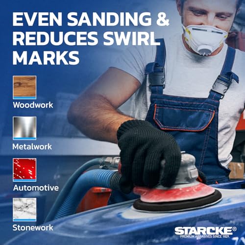 STARCKE 5 Inch 8-Hole Hook and Loop Sanding Discs 180 Grit 100 Pack