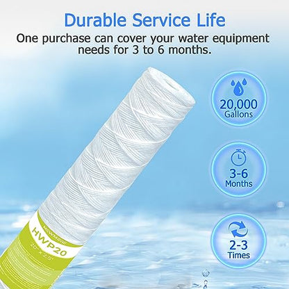 5 Micron Whole House Water Filter Cartridge, 20" x 2.5", 6-Pack