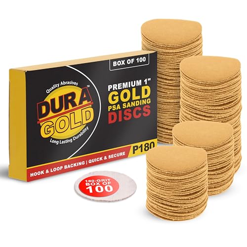 Dura-Gold Premium - 180 Grit 1" Gold Hook & Loop Sanding Discs, Box of 100 - style: 180 Grit