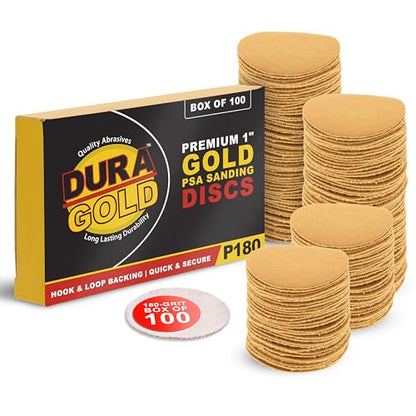 Dura-Gold Premium - 180 Grit 1" Gold Hook & Loop Sanding Discs, Box of 100 - style: 180 Grit