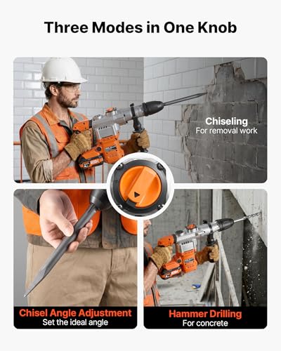 VEVOR Rotary Hammer Drill, 1-9/16 in SDS-Max Cordless, Heavy Duty 20V Battery Powered Rotary Hammer, Including 2 Batteries, Charger, Drill Bit, Pointed Chisel, Carrying Case, for Concrete, Masonry - size: 1-9/16 in