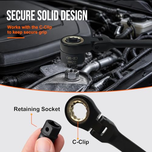 Flex Head Ratcheting Wrench Set 19-in-1, 6-24mm CR-V Steel Metric Wrench