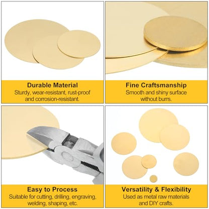 uxcell 2Pcs Brass Round Plate, 0.06"(1.5mm) Thick 2.4"(60mm) Dia H65 Brass Round Disc Blank Metal Sheet Copper Circle Disc for Metal Stamping DIY Crafts - size: 0.06"x 2.4"