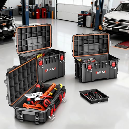 AIRAJ 3 Tier Rolling Tool Box Heavy Duty, Stackable Tool Box with Wheels