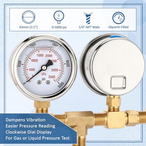 0-5000 Psi 6 Pcs Glycerin Liquid Filled Oil Pressure Gauge, White - color: White, style: 0-5000 Psi