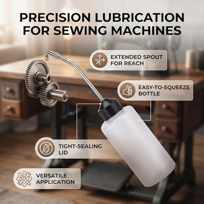 HEEPDD Sewing Machine Oil Dispenser Bottle, Precision Angled Spout Lubricating Squeeze Oiler for Household Industrial Machines Plastic 120ML 1 Pack