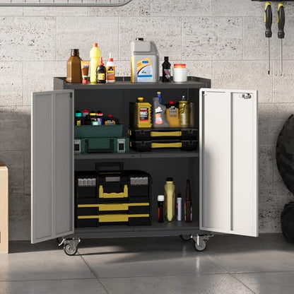 36" Garage Storage Cabinet with Wheels ＆ Locking Doors, Rolling Tool Cabinet with Adjustable Shelf,Rust-Resistant Steel Utility Cabinet for Home Office Workshop Organization