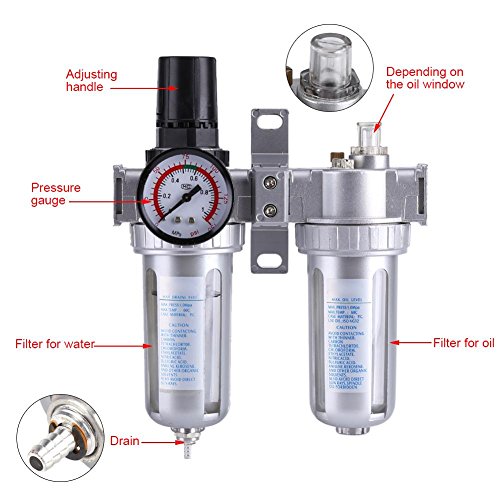SFC300 Compressed Air Filter Regulator Combo 3/8" NPT Oil Water Separator Air Particulate Filter Trap Filter Regulator Valve Automatic