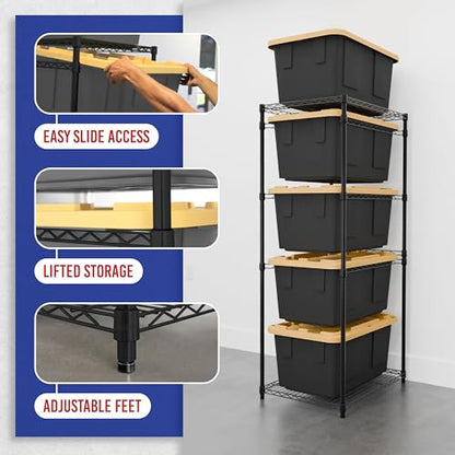 SafeRacks 5-Tier Steel Tote Rack for 27 Gallon Bins - Black - color: Black, size: 1 Pack