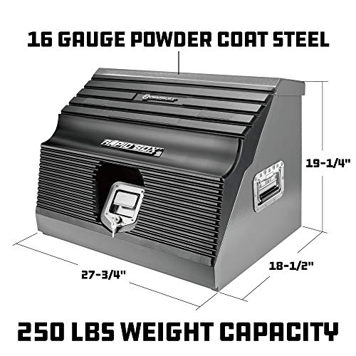 Powerbuilt 26 In. Portable Slant Front Power Tool Locker Toolbox with Power Drill Slots, Storage Compartments, 16 Ga. Steel, Chrome Hardware, Weather-Resistant Locking Polymer Lid, Gas Struts, 941805E - style: Power Tool