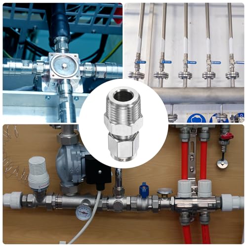 HARFINGTON 2pcs Compression Fitting 6mm Tube OD x 3/8" NPT Male Thread Stainless Steel Straight Coupler Adapter Compression Tube Pipe Fitting Connector for Oil Gas Water - size: 6mm OD x 3/8" NPT