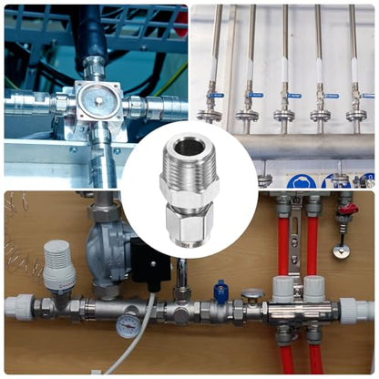 HARFINGTON 2pcs Compression Fitting 6mm Tube OD x 3/8" NPT Male Thread Stainless Steel Straight Coupler Adapter Compression Tube Pipe Fitting Connector for Oil Gas Water - size: 6mm OD x 3/8" NPT