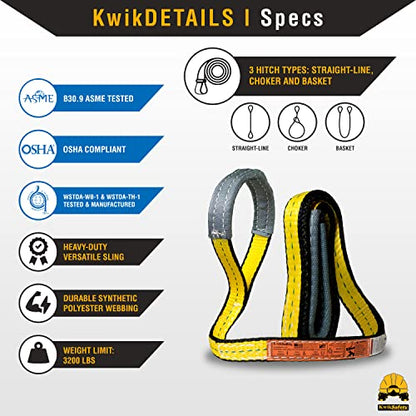 KwikSafety - Charlotte, NC - Mighty Sumo 1”x 8’ Poly Web Sling Lifting Strap Construction ASME OSHA / 3200lbs Vertical 2550lbs Choker 6400lbs Basket/Rigging Moving Towing Hoisting Gear - size: 1"X8' | 3200 lbs