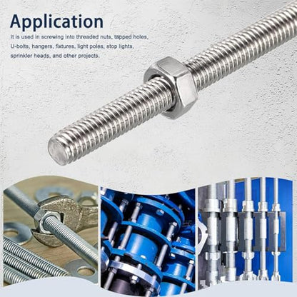 M6 x 150mm Fully Threaded Rod & Studs, 304 Stainless Steel Right Hand Threads Rods, M6-1 Thread Pitch for Anchor Bolts, Clamps, Hangers and U-Bolts 4pcs 【with Nuts】 - size: 6-Inch