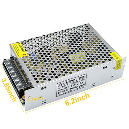 inShareplus 24V 4.2A 100W LED Power Supply, AC 100-240V to DC 24 Volt Regulated Switching Converter, Low Voltage Transformer for Strip Lights, Lighting Modules and 24V Devices - style: 24V 100W