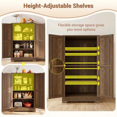 Unikito Kitchen Pantry Cabinet with Adjustable Shelves, Weathered Brown - color: Weathered Brown, size: 43.3"H - 2 Pack