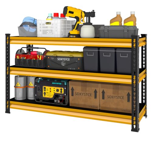 48" W Garage Shelving Heavy Duty, 1500LBS Loads Adjustable Garage Storage Shelves, 3-Tier Metal Shelving Units and Storage Racks, Industrial Utility Shelf, 48" Wx18 Dx39 H, Yellow - color: Yellow, size: 48" W×18" D-3tier