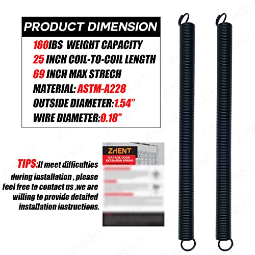 Pair of 160 lbs Heavy Duty Garage Door Extension Springs Stretch Spring,High Precision Electrophoresis Black Coated for Corrosion Resistance,MIN 18000 Cycles for 7ft Garage Door Springs Replacement - size: 160lb