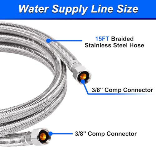 Dishwasher Water Supply Line - 15FT Foodgrade PEX Inner Hose with 3/8" End - size: 15 ft