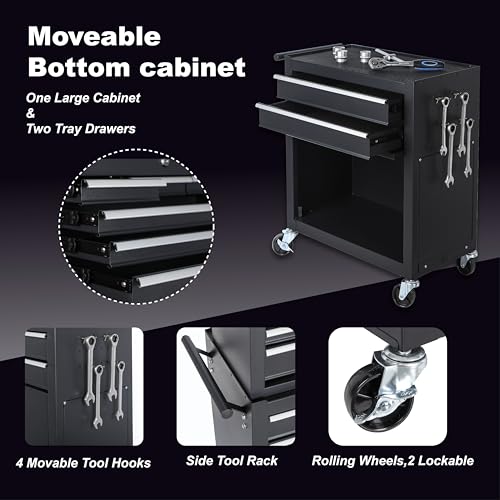 8-Drawer Rolling Tool Chest with Detachable Top Toolbox - color: Black, style: 8 drawer-detachable