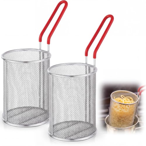 Blulu 2 Pack Stainless Steel Pasta Strainer Baskets 5-1/4" D x 7" H, Red - color: Red, size: 5-1/4" D X 7" H