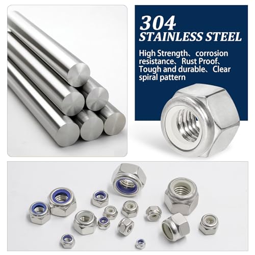 SAE & Metric Nylon Lock Nut Assortment Kit 348Pcs Stainless Steel - size: SAE and Metric Locknuts, 348 Pcs