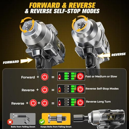 Cerycose Cordless Impact Wrench Compatible with Dewalt 20V Battery, 3/8" 600Ft-lbs (800N·m), Brushless Electric Impact Driver, 2400 RPM, LED Light – Compact, Light-Duty(No Battery) - color: Grey (600 Ft-lbs)