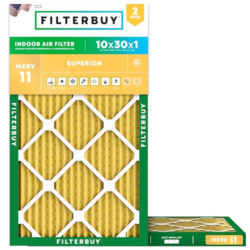 Filterbuy 10x30x1 Air Filter MERV 11 Pet & Allergy Defense (2-Pack) - size: 10x30x1