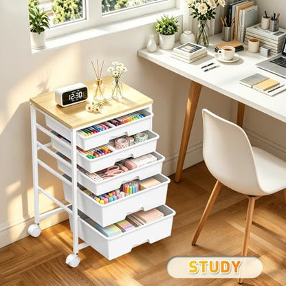 SUNALLY Rolling Carts With 5 Drawers, Storage Drawer Carts for Craft, White - color: White
