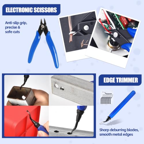 13PCS Deburring Tool Kit with 11pcs Steel Blades & Wire Cutter – Burr Removal Tool for 3D Printing, Metal, Plastic, PVC Pipes, Copper