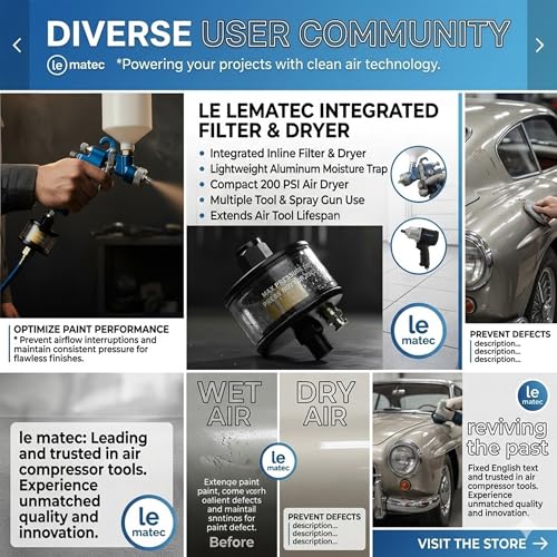 LE LEMATEC Inline Air Compressor Water Separator Moisture Trap & Dryer