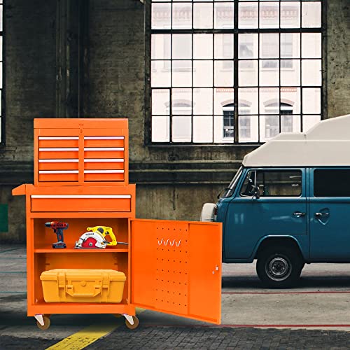 Rolling Tool Chest with 5 Drawers & Wheels -Detachable Storage Cabinet with Adjustable Shelf, Heavy-Duty Mobile Tool Cart Tool Box for Workshop Garage (Orange) - color: Orange