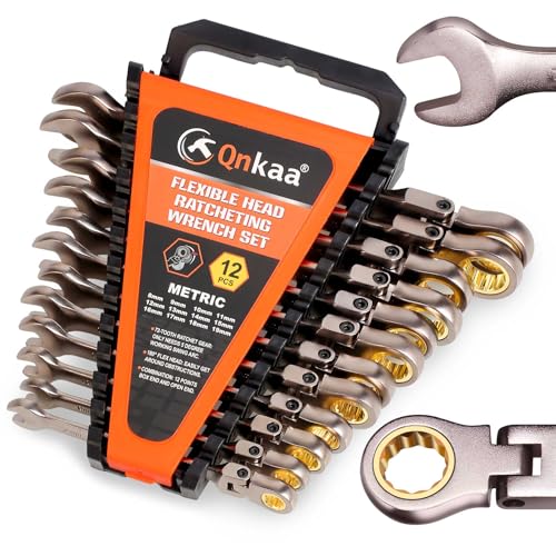 Qnkaa Flexible Ratcheting Wrench Set 12pcs Metric 8-19mm flex head ratchet - style: Metric 12pcs