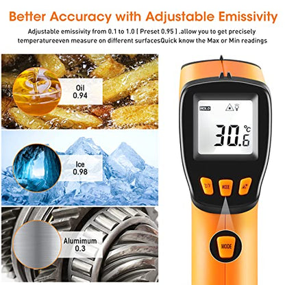 Infrared Thermometer (Not for Human), XinJiaYi Laser Temperature Gun for Pizza Oven, Non-Contact Laser Thermometer Gun for Cooking/BBQ/Grill/HVAC, Surface Thermometer -58°F ~ 1022°F Yellow - color: -58°F ~ 1022°F-Yellow