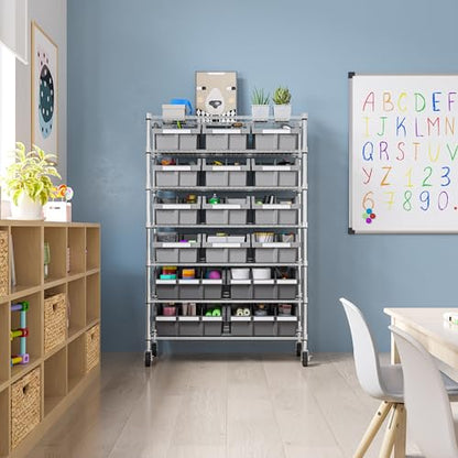7-Tier NSF 16-Bin Steel Wire Shelving Rack, 36"W x 14"D x 56"H, Gray - color: Gray, size: Includes 16 Bins