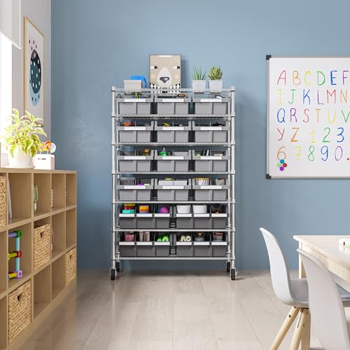 7-Tier NSF 16-Bin Steel Wire Shelving Rack, 36"W x 14"D x 56"H, Gray - color: Gray, size: Includes 16 Bins